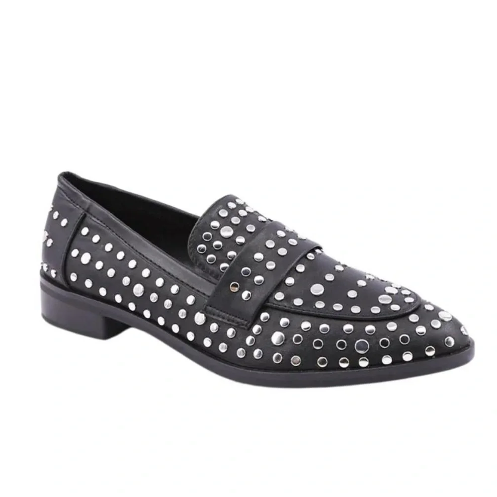 🖤 NWT Shu Shop Titina Black Studded Loafers Womens Size 6.5 New Edgy Modern‎